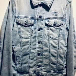 MENS AUTHENTIC DIESEL ELSHAR DISTRESSED STRETCH DENIM JEAN JACKET SZ MEDIUM EUC